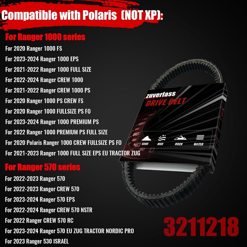 zuverlass 3211218 Belt for Polaris Ranger 1000 Crew 1000 Premium 2020-2025, for 2023-2025 Ranger 570 Crew 570/570 Northstar Pro XD Replacement CVT Drive Belt - Image 2
